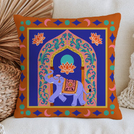 Almofada Elefante Indiano Marrom e Azul Arte Popular BOHO C
