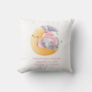 Almofada Elefante Menina Bebê Rosa Lua Dormente Personaliza