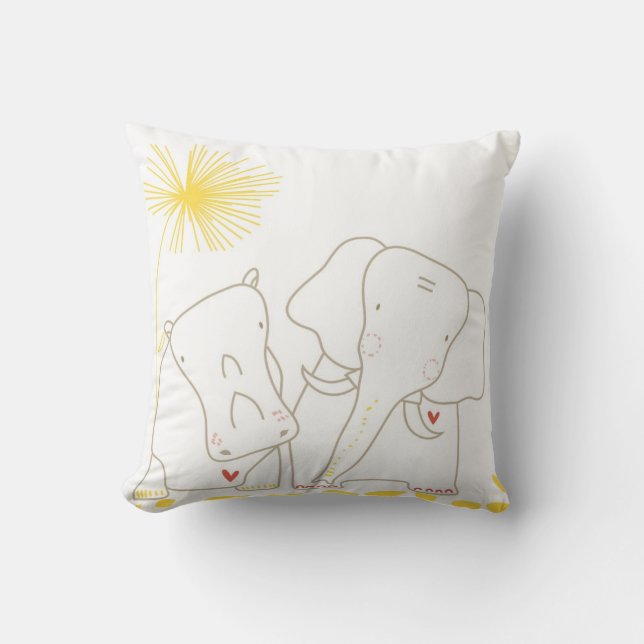 Almofada Elefante minimalista e hipopótamo - amarelo e (Frente)