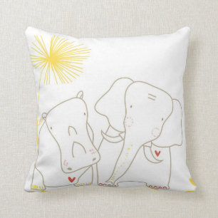 Almofada Elefante minimalista e hipopótamo - amarelo e