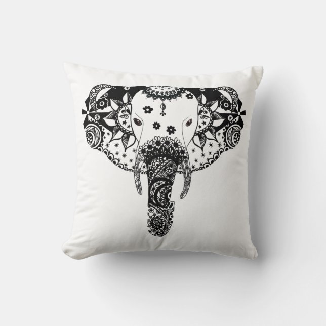 Almofada Elefante moderno de tangas preto e branco (Frente)