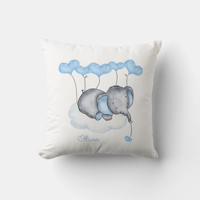 Almofada Elefante na Nuvem - Cinza Blue Baby Boy Nursery (Frente)