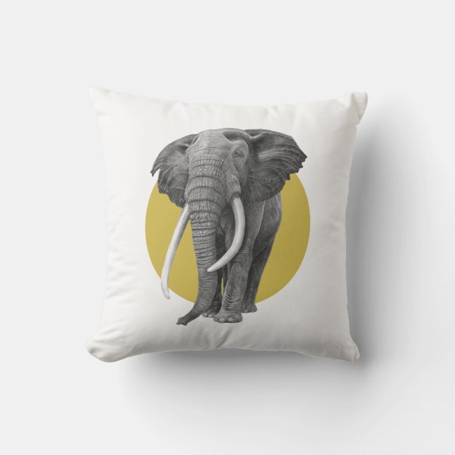 Almofada Elefante-touro - Desenho a lápis sobre ouro (Frente)