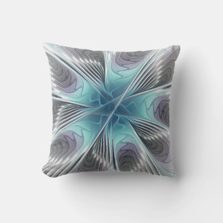 Almofada Elegance Modern Blue Cinza White Fractal Art Flowe