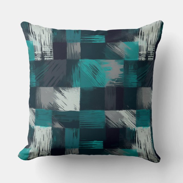 Almofada Elegância Abstrata em Verde Azul e Cinza (Frente)