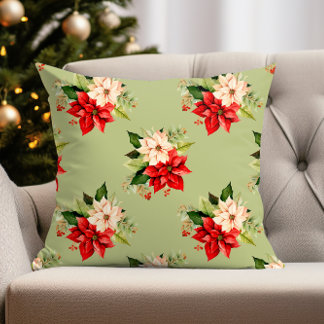 Almofada Elegância Botânica de Natal com Poinsettia