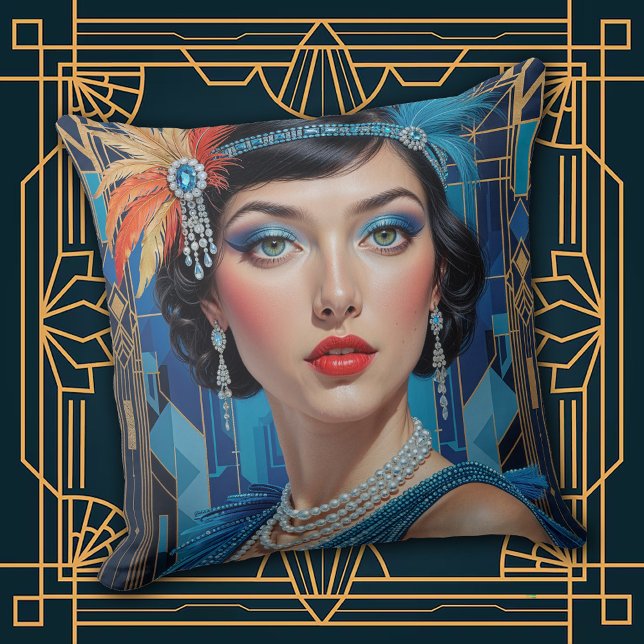 Almofada Elegância de Cocktail dos Anos 20 Garota Flapper (Criador carregado)
