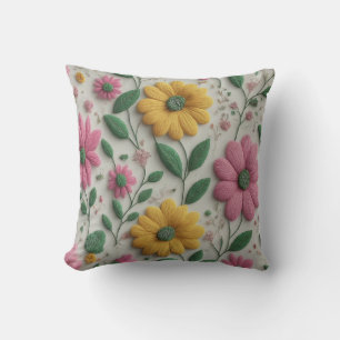 Almofada Elegância de textura de bordado florido amarelo e