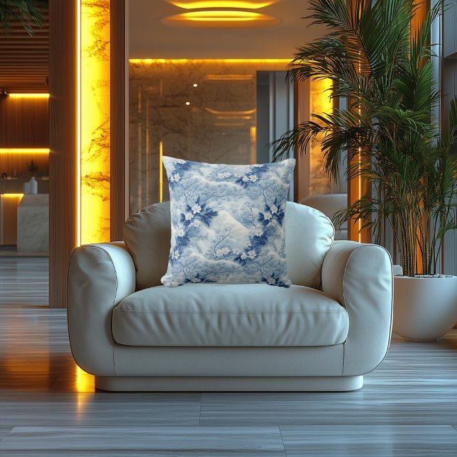 Almofada Elegância do Flor Azul: aparência bordada impressa (Criador carregado)