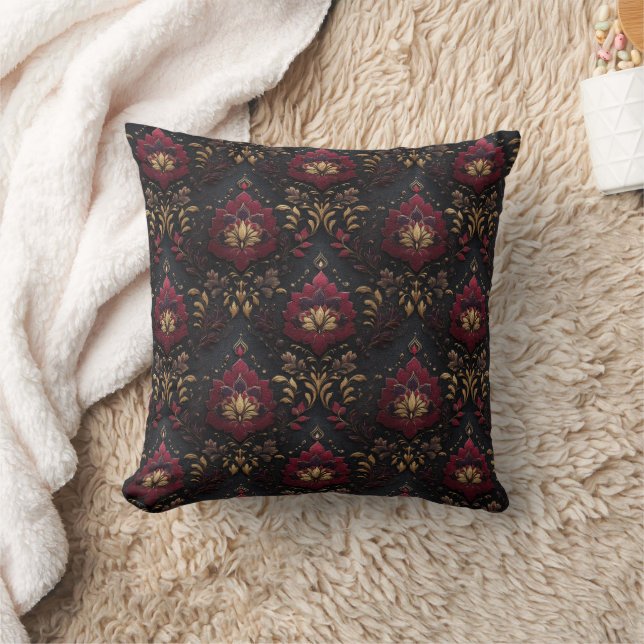 Almofada Elegância Dourada de Damasco Borgonha (Cobertor)