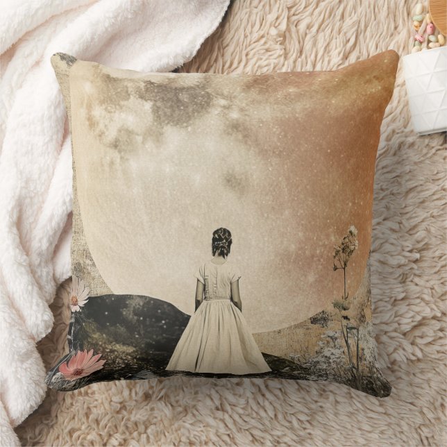 Almofada Elegância Lua - Visão Traseira da Mulher com Lua 2 (Cobertor)