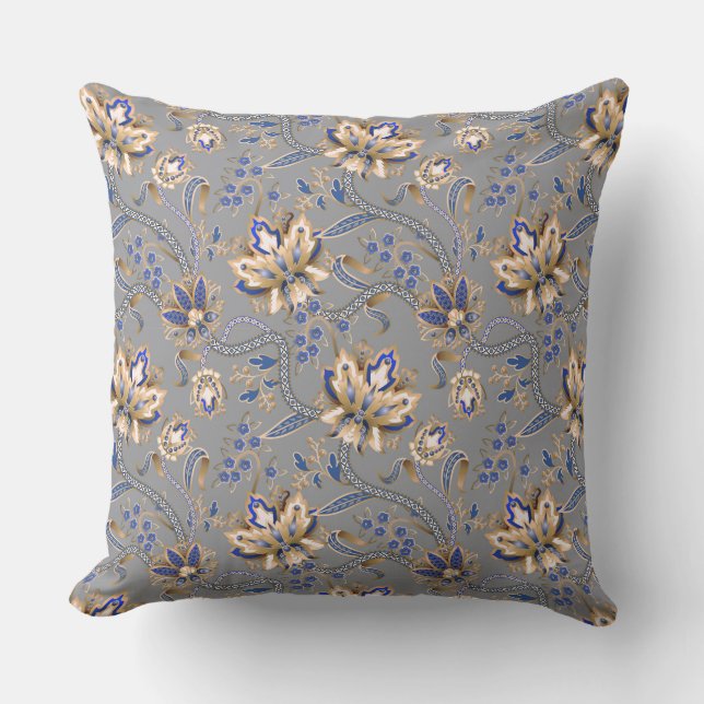 Almofada Elegância Moderna Cinza e Azul (Frente)