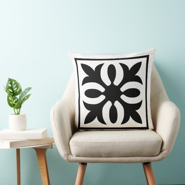 Almofada Elegância Moderna Preto e Branco floral ornamentad (Cadeira)