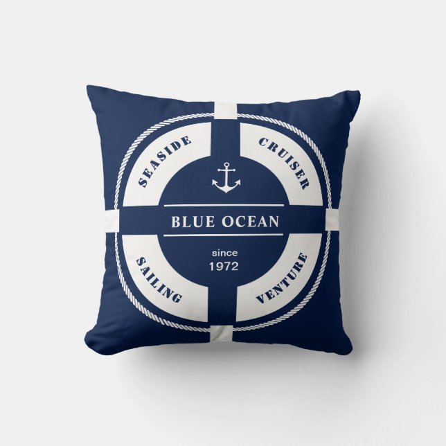 Almofada Elegância Náutica Azul e Branca (Frente)