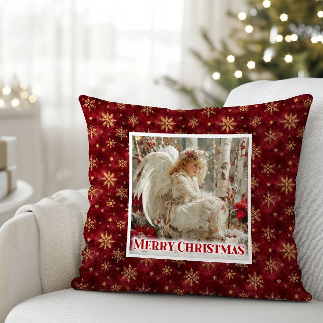 Almofada Elegant Angel Poinsettia Red Gold Best Christmas  (Elegant Angel Poinsettia Red Gold Best Christmas Pillow

)