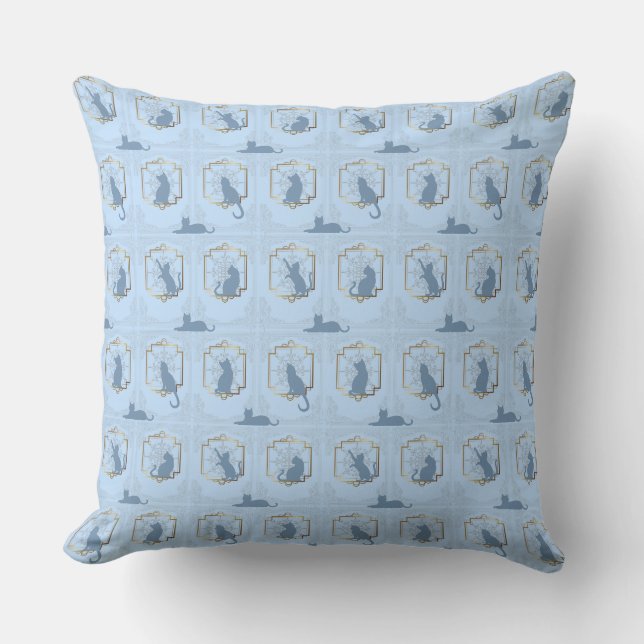 Almofada Elegant Art Deco Cats - Blue (Frente)