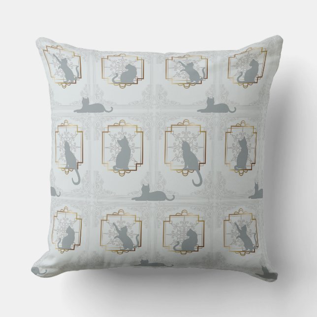 Almofada Elegant Art Deco Cats - Light Gray (Frente)