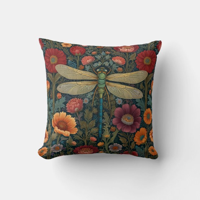 Almofada Elegant art nouveau Autumn floral Dragonfly (Frente)