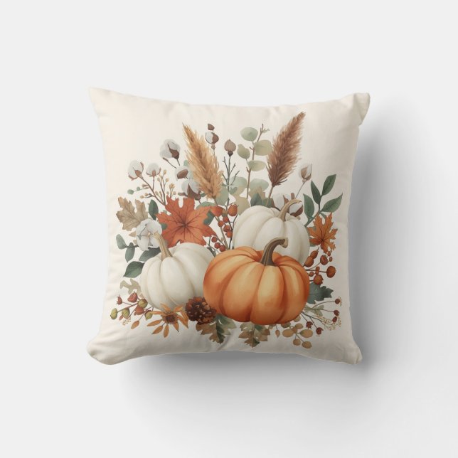 Almofada Elegant Autumn Pumpkin Bouquet Throw Pillow (Frente)