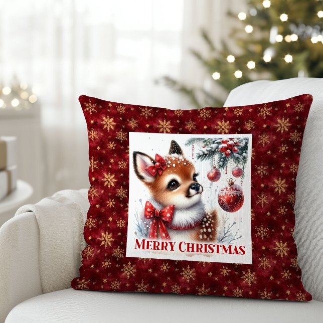 Almofada Elegant Baby Deer Snowy Forest Kids Gift Christmas (Elegant Baby Deer Snowy Forest Kids Gift Christmas Pillow

)