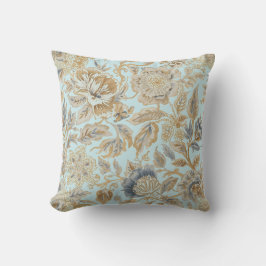 Almofada Elegant,Beigie Gold Soft Blue Flowers Pattern