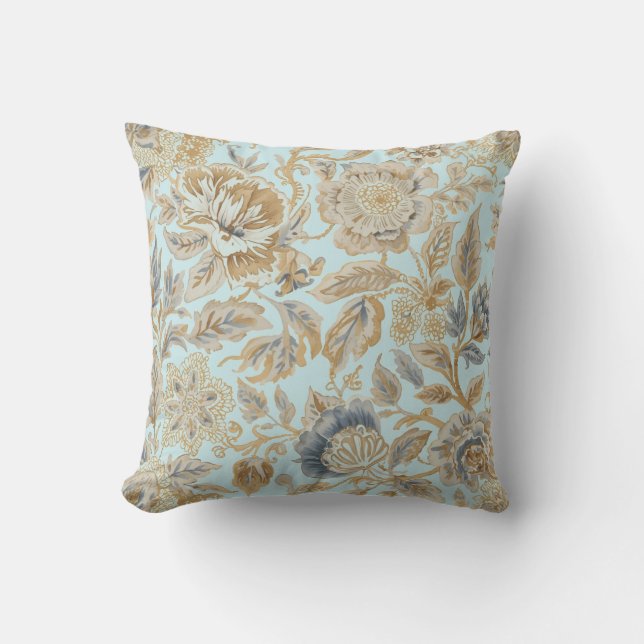 Almofada Elegant,Beigie Gold Soft Blue Flowers Pattern (Frente)