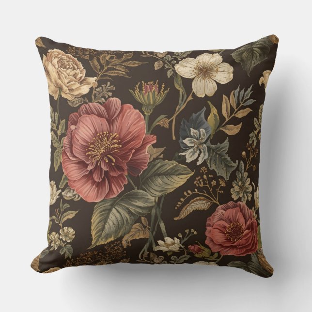 Almofada Elegant, Beigie Maroon Brown Flowers Pattern (Frente)