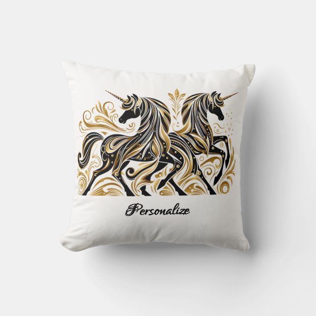 Almofada Elegant Black Gold Unicorn Personalized Stylish (Frente)