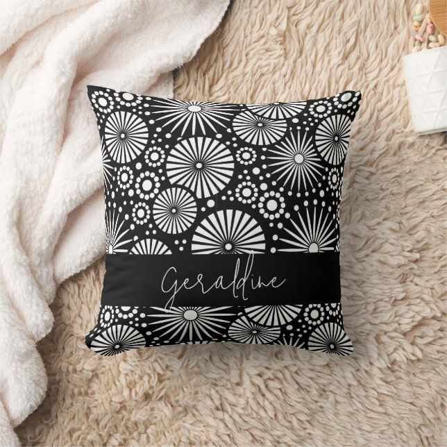 Almofada Elegant Black White Geometric Starburst Name  (Cobertor)