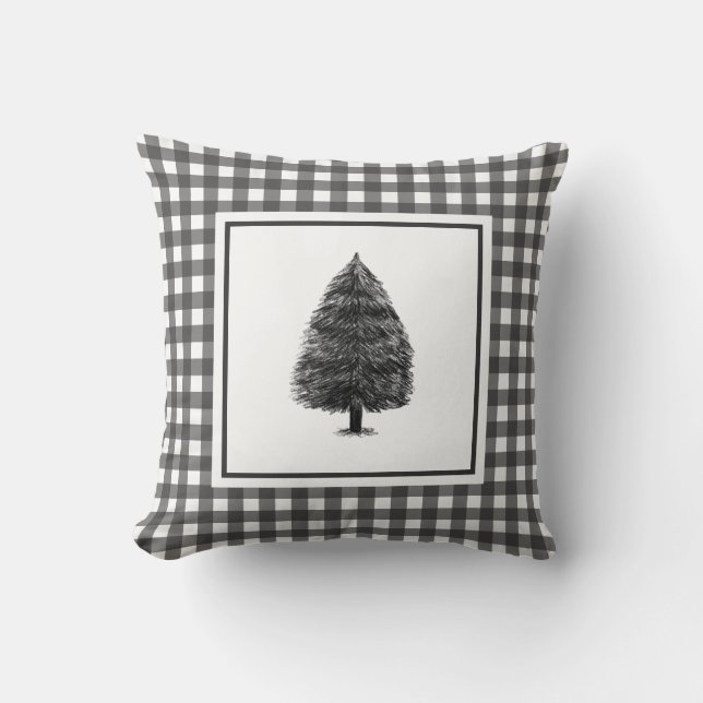 Almofada Elegant Black & White Gingham Rustic Farmhouse (Frente)
