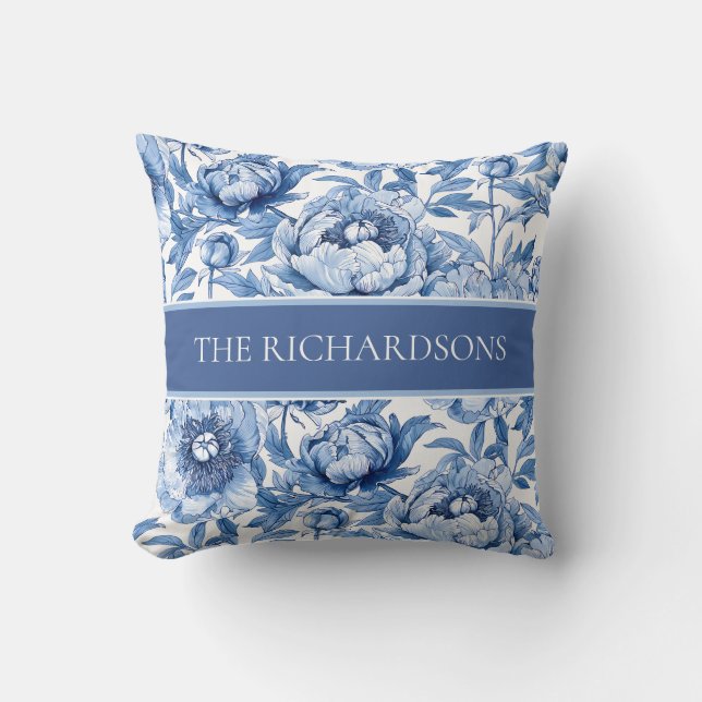 Almofada Elegant Blue and White Flowers Floral Pattern (Frente)