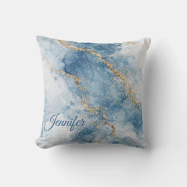 Almofada Elegant Blue Gold Glitter Abstract Flow           