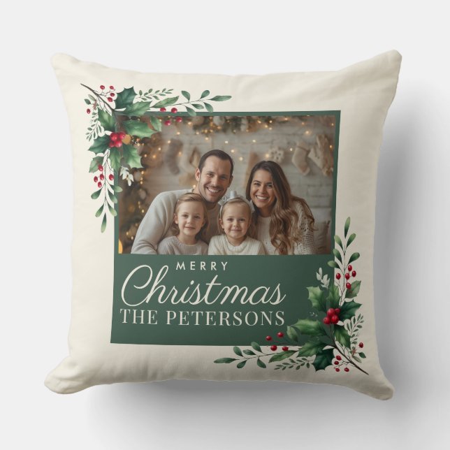 Almofada Elegant Botanical Photo Christmas Pillow (Frente)