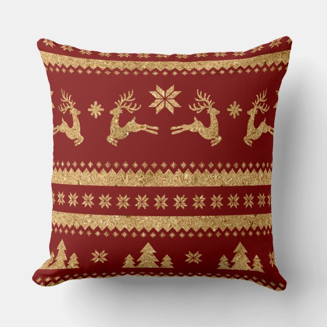 Almofada Elegant Burgundy & Gold Christmas Pillow – Luxury  (Frente)