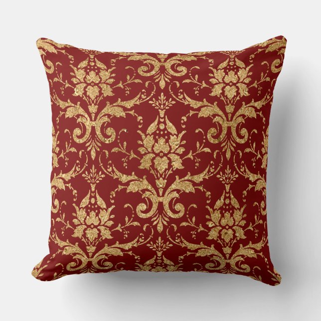 Almofada Elegant Burgundy & Gold Christmas Pillow – Luxury  (Frente)
