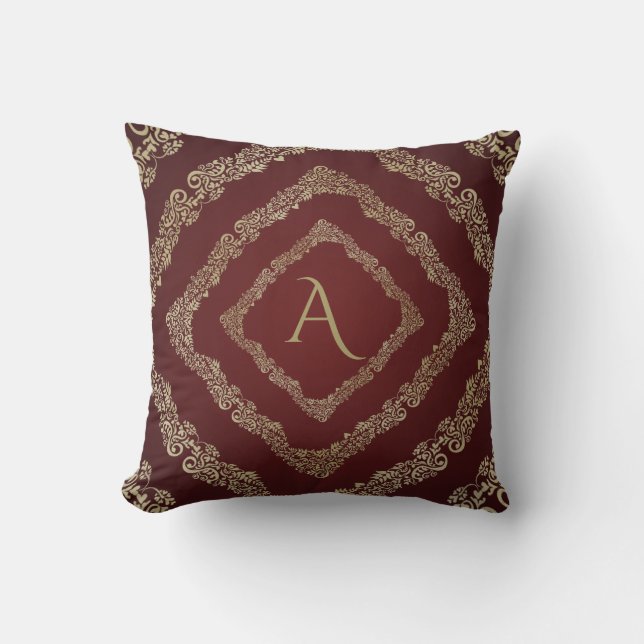 Almofada Elegant Burgundy & Gold Monogram Letter A (Frente)