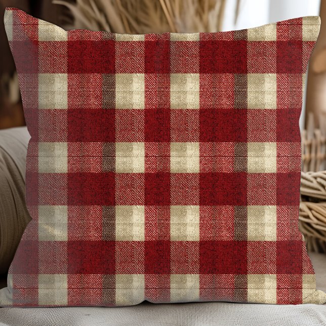 Almofada Elegant Burgundy Ivory Rust Red Plaid Pattern (Criador carregado)