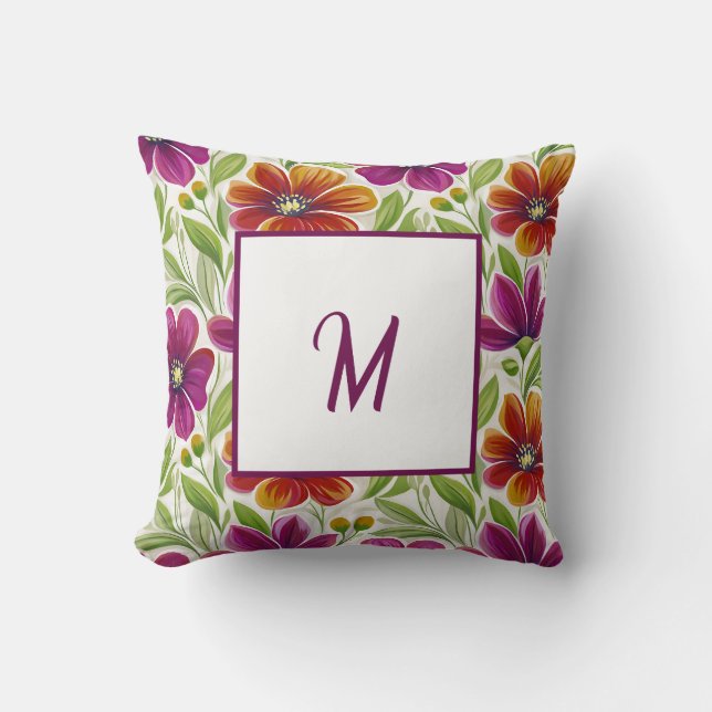 Almofada Elegant Chic Spring Floral Monogram  (Frente)