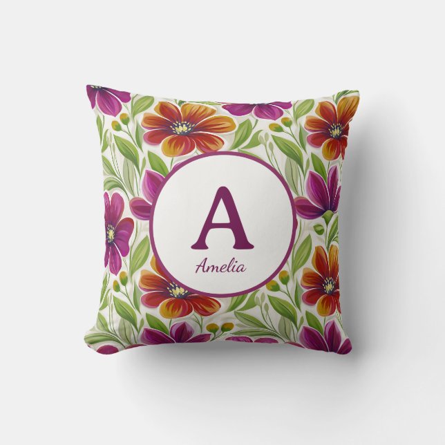 Almofada Elegant Chic Spring Floral Monogram  (Frente)