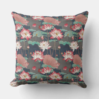 Almofada Elegant Chinoiserie Lotus Floral Red and Brown