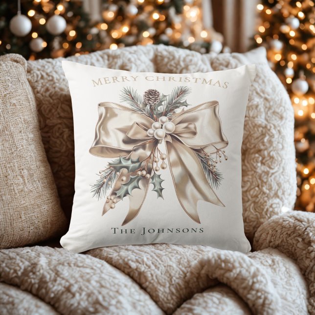 Almofada Elegant Christmas Bow Personalized Pillow (Criador carregado)