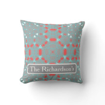 Elegant Coral Turquoise Grey Geometric Pattern 