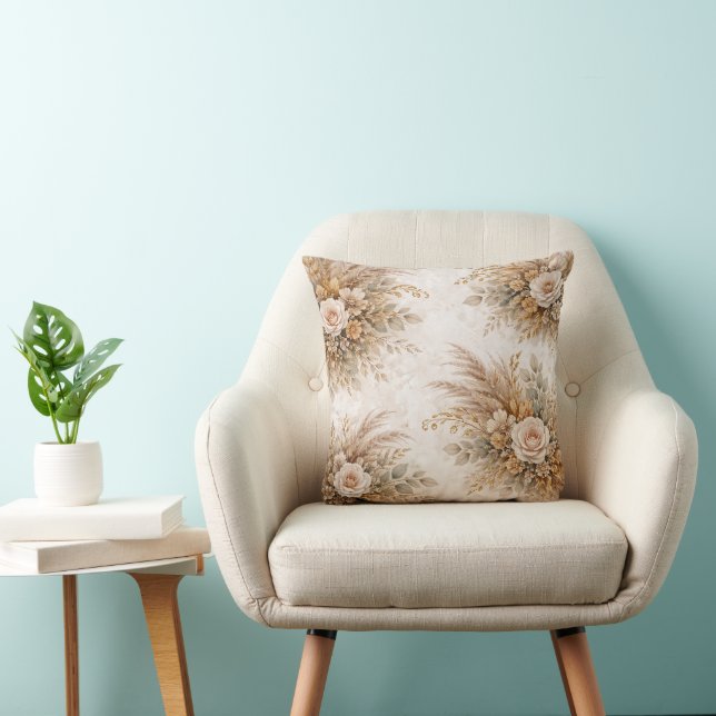 Almofada Elegant Cream Rose Boho Botanical Bouquet (Cadeira)