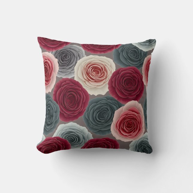 Almofada Elegant Dark Floral Rose Pattern Throw Pillow (Frente)