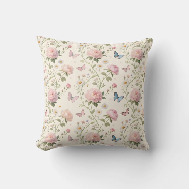 Almofada Elegant Floral & Butterfly Throw Pillow (Frente)
