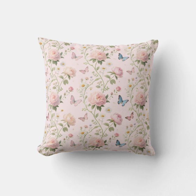 Almofada Elegant Floral & Butterfly Throw Pillow (Frente)