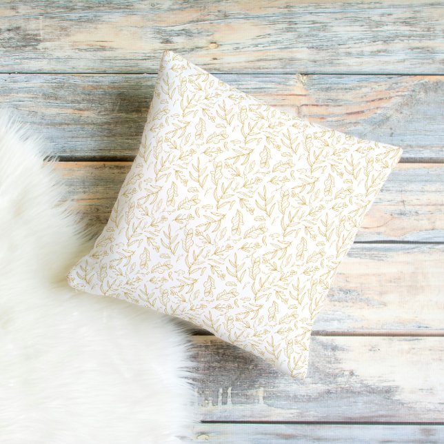Almofada Elegant Gold Botanical Line Art Throw Pillow (Criador carregado)