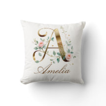 Elegant Gold Floral Monogram Initial A Pillow