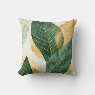 Almofada Elegant Gold & Green Botanical Leaves Throw Pillow
