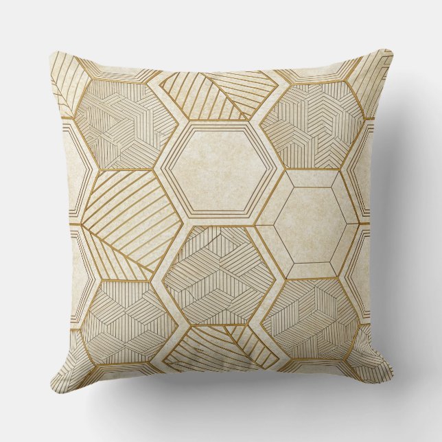 Almofada Elegant Gold Hexagon Geometric Pattern - Marble (Verso)